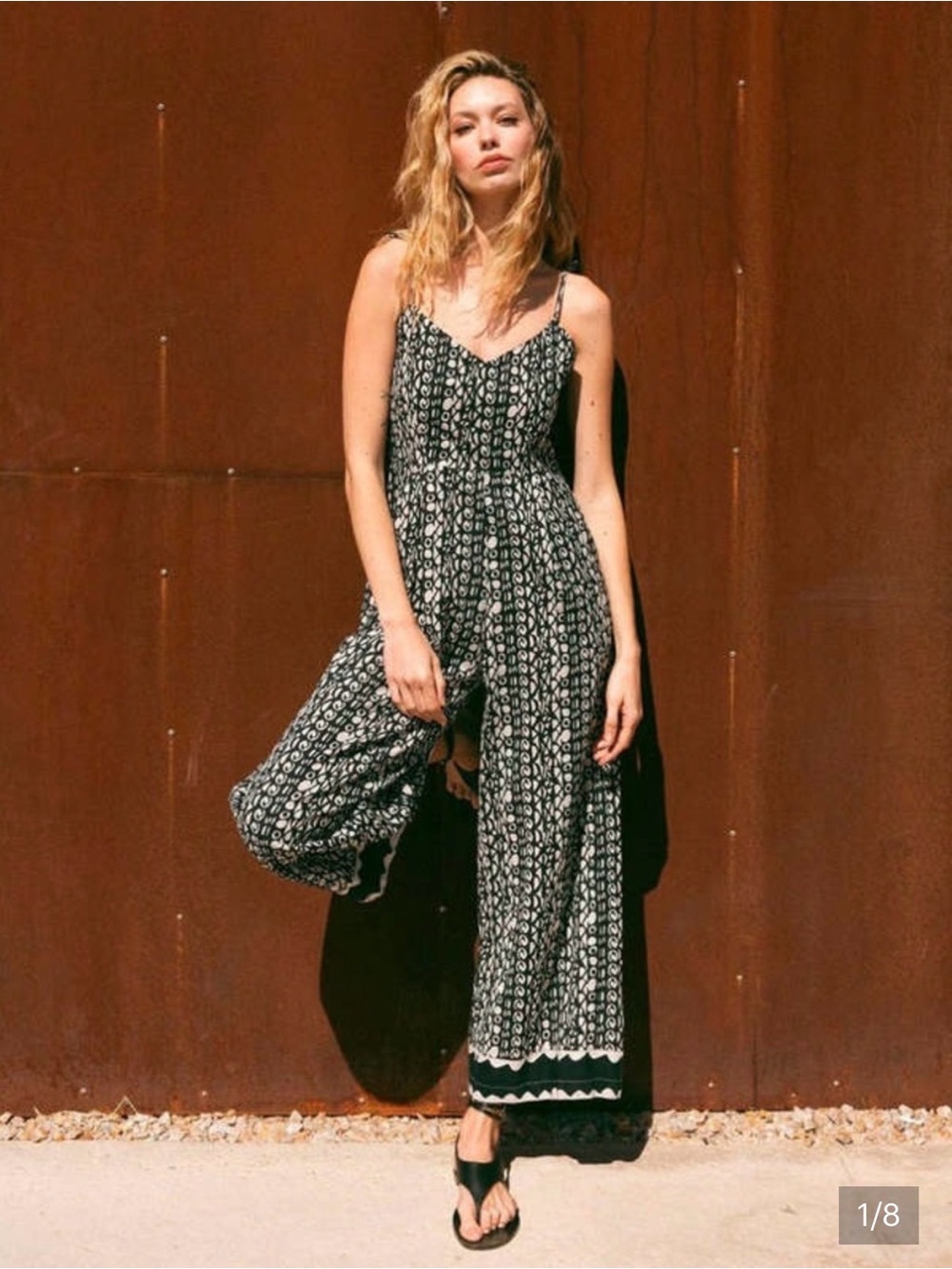 Cleobella Briony Black Paseo Print Spaghetti-Strap Wide-Leg Jumpsuit | Size S